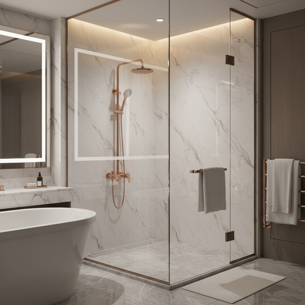 Rose gold surface-mounted shower