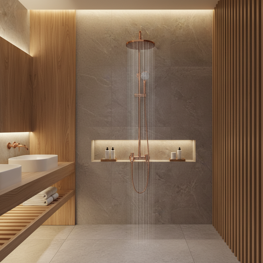 Rose gold surface-mounted shower