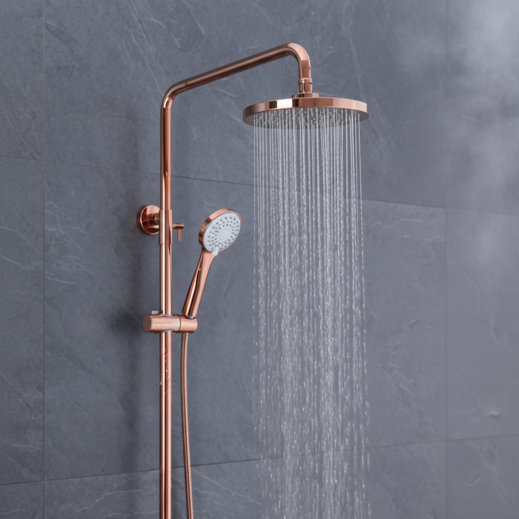 Rose gold surface-mounted shower