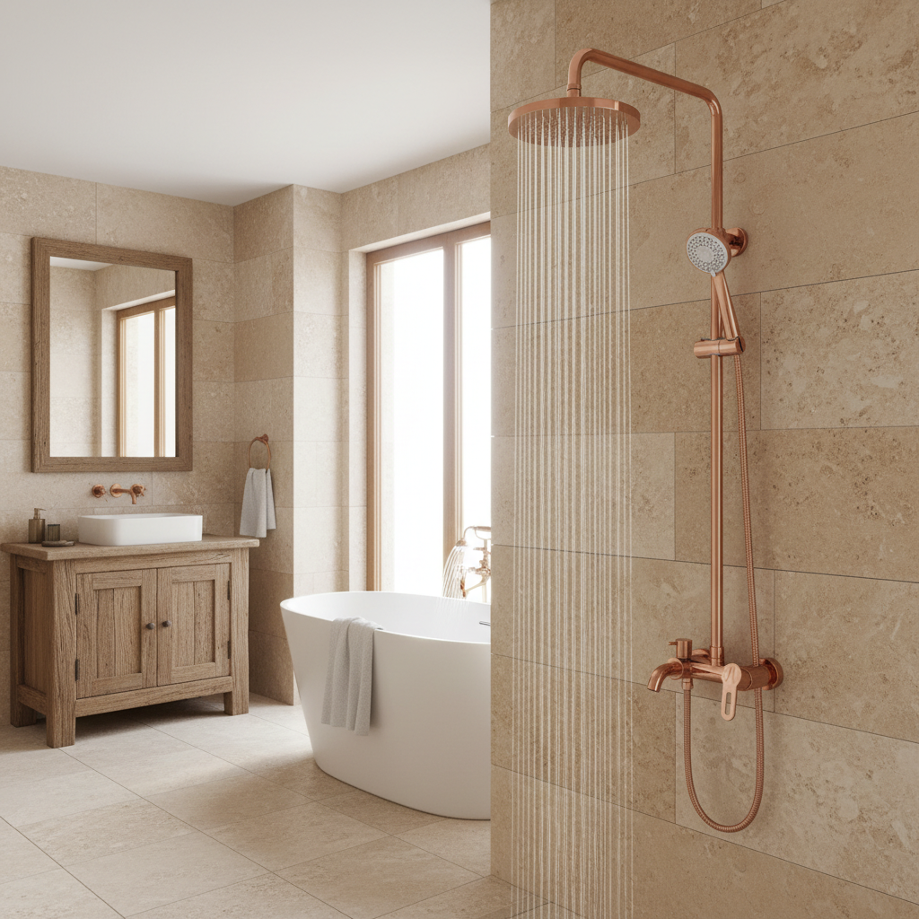 Rose gold surface-mounted shower