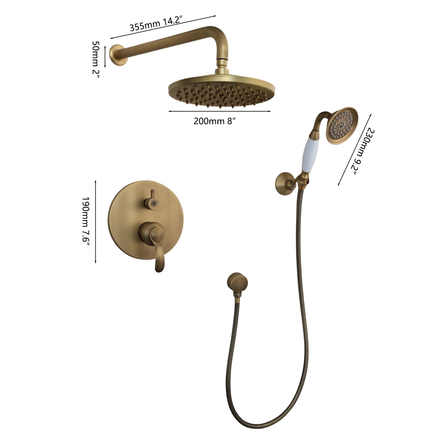 Country-style built-in shower set with hand shower – Nostalgic bronze