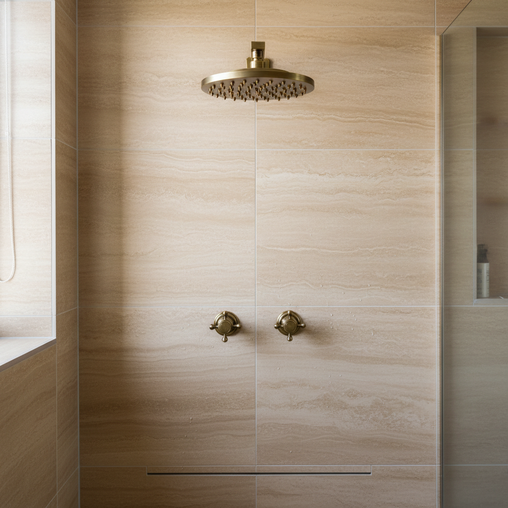 Bronze-colored built-in shower
