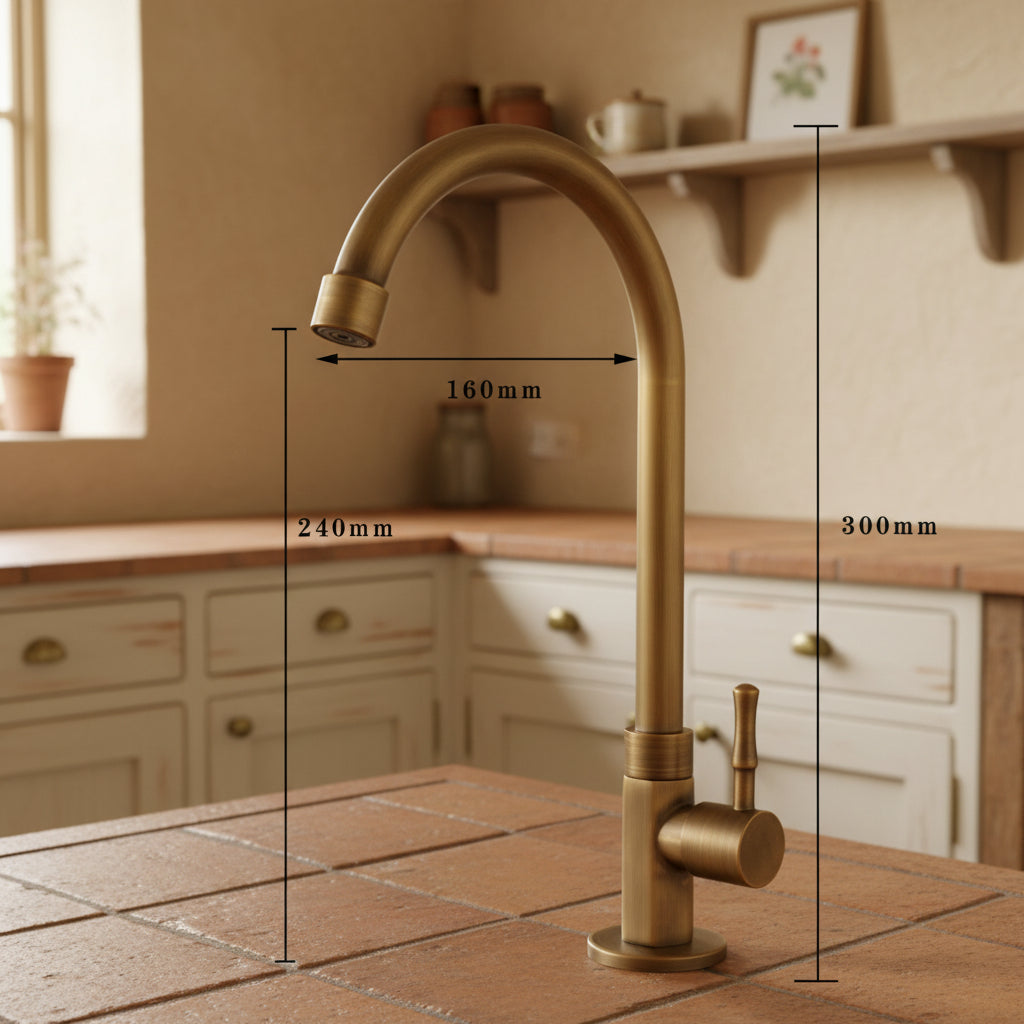 Badique bronzen koudwaterkraan met draaibare hals
