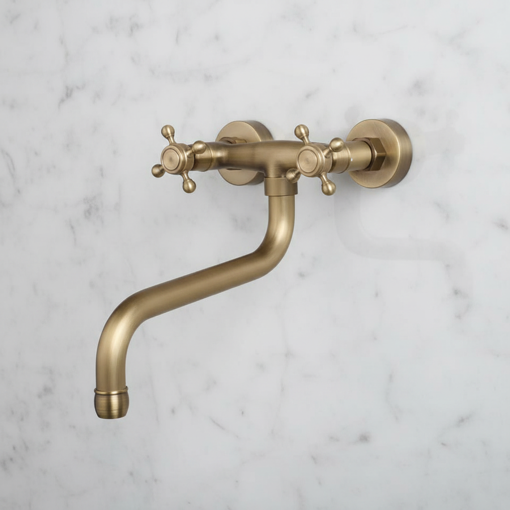 Nostalgic bronze-colored mixer tap with long spout