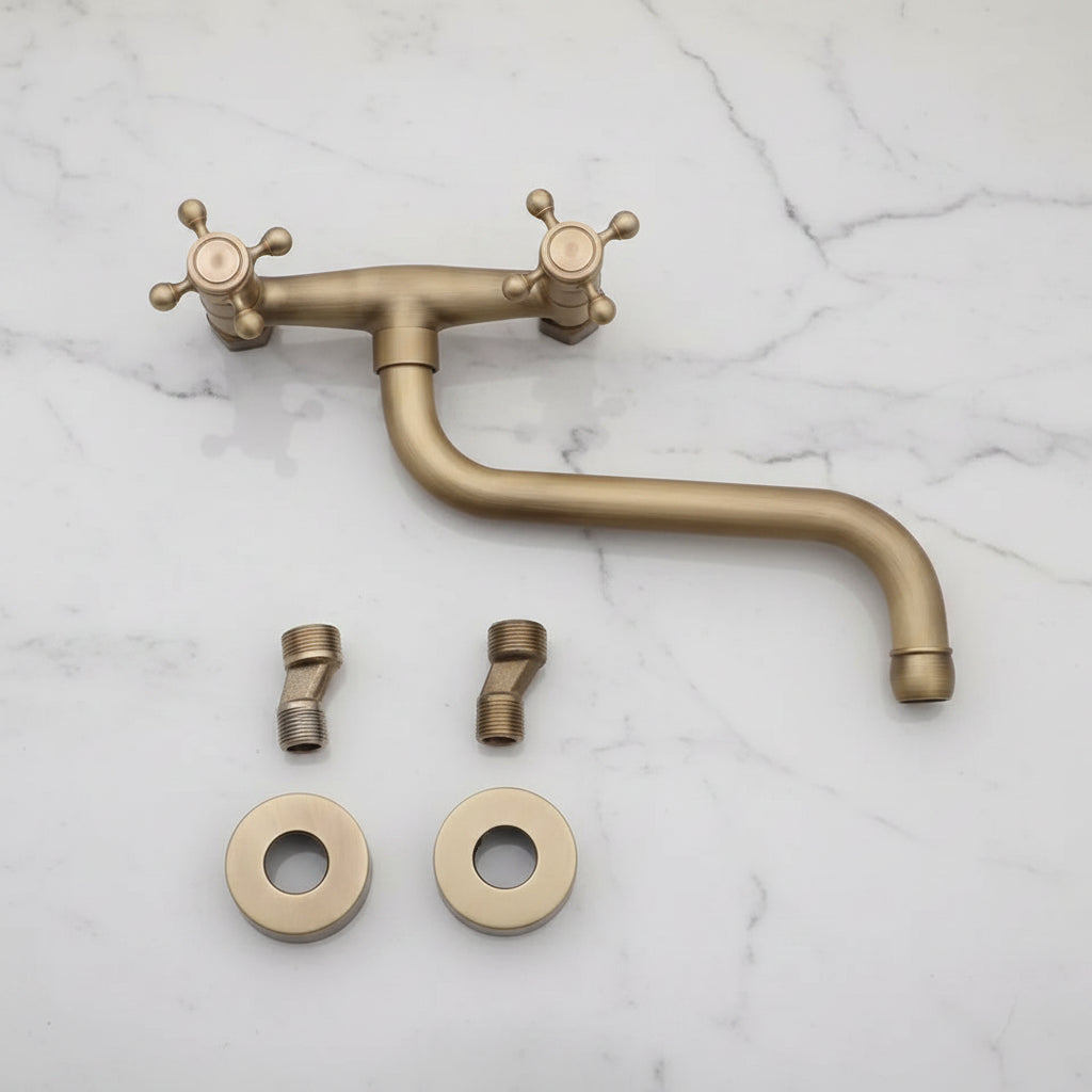 Nostalgic bronze-colored mixer tap with long spout