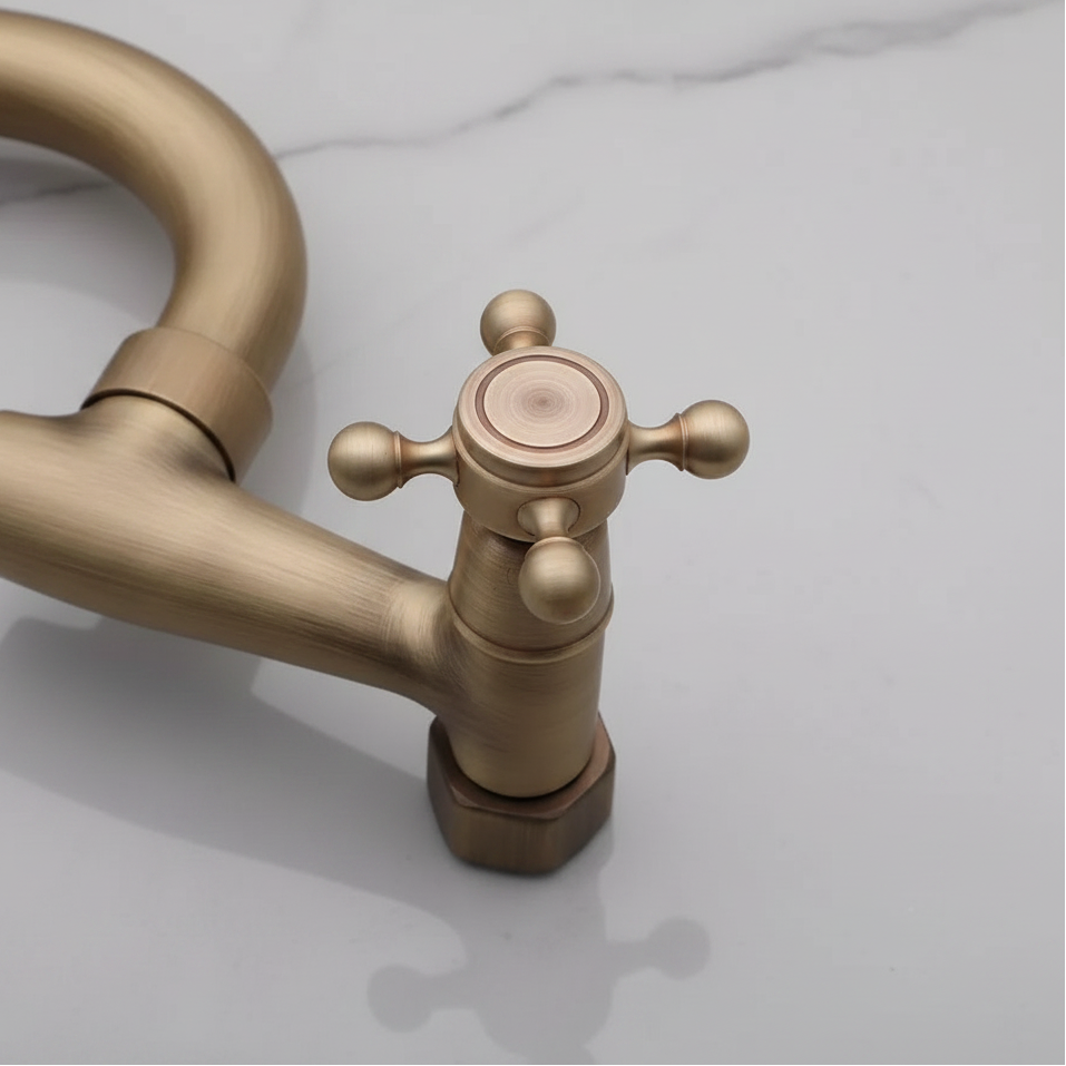 Nostalgic bronze-colored mixer tap with long spout