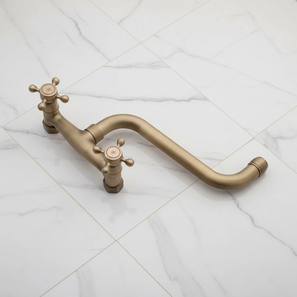 Nostalgic bronze-colored mixer tap with long spout