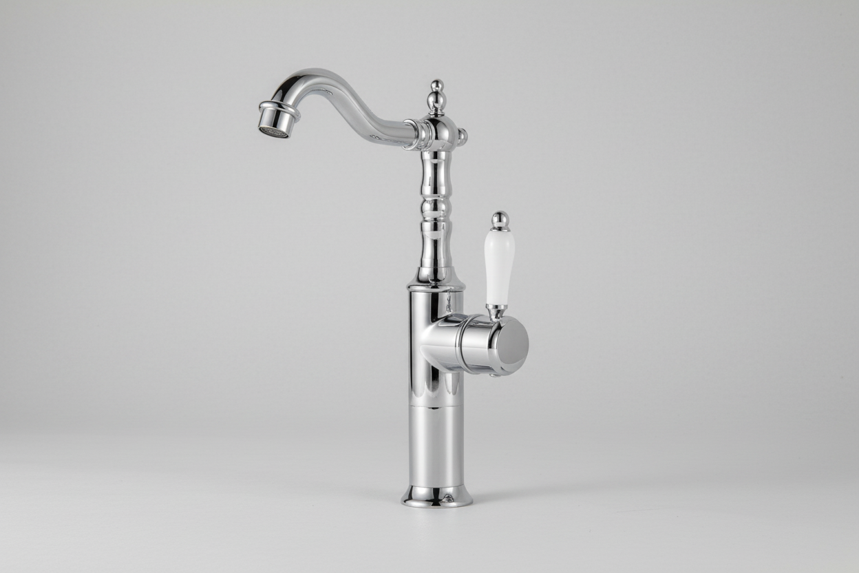 Landelijke wastafelkraan chroom – nostalgisch model