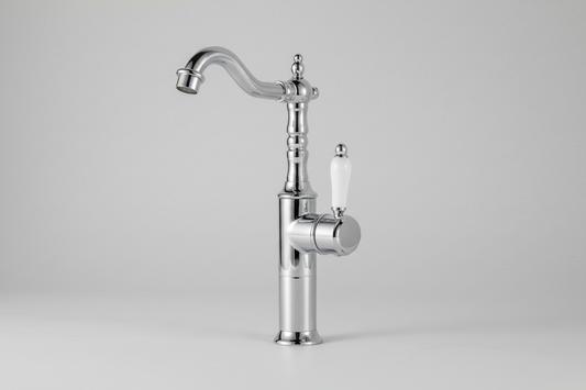 Landelijke wastafelkraan chroom – nostalgisch model