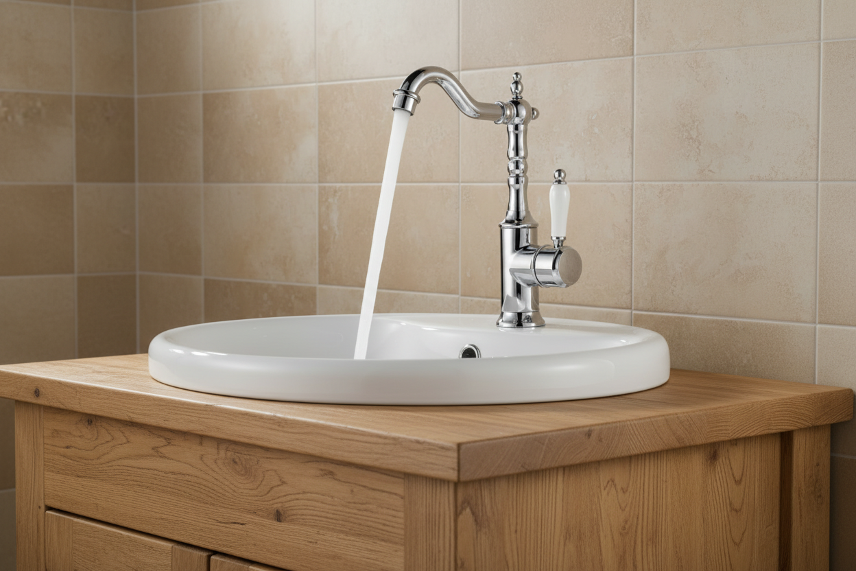 Landelijke wastafelkraan chroom – nostalgisch model
