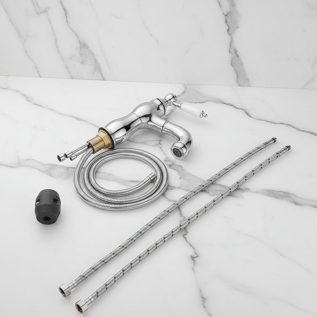 Mitigeur de lavabo chromé Badique avec douchette extractible
