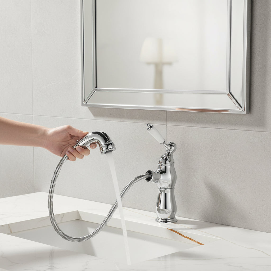 Mitigeur de lavabo chromé Badique avec douchette extractible