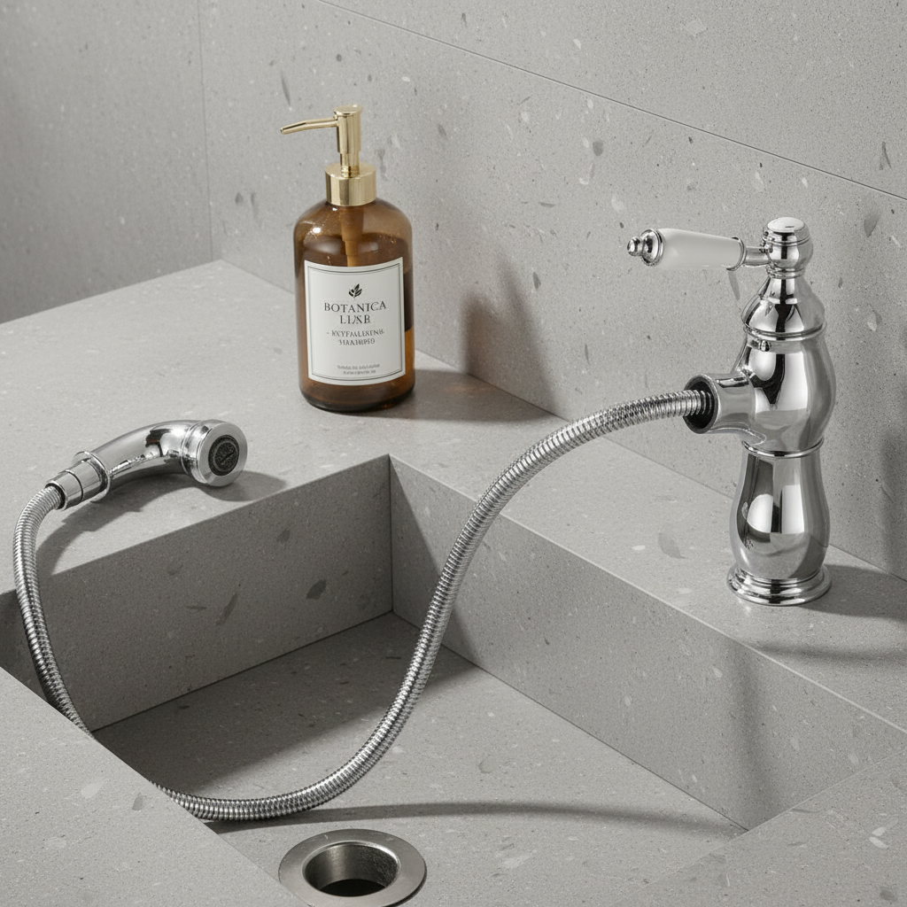 Mitigeur de lavabo chromé Badique avec douchette extractible