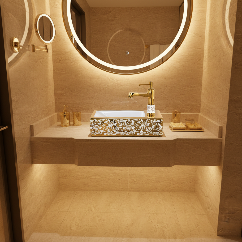 Badique Gouden Toiletfontein met Kraan – Aardewerk