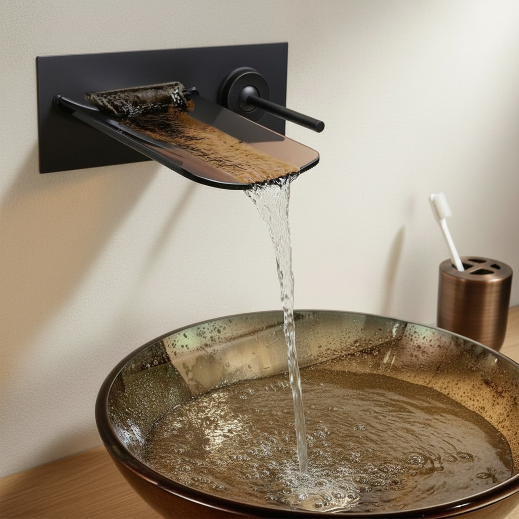 Eingebauter Wasserfallhahn mit Glasöffnung, Ölbronze