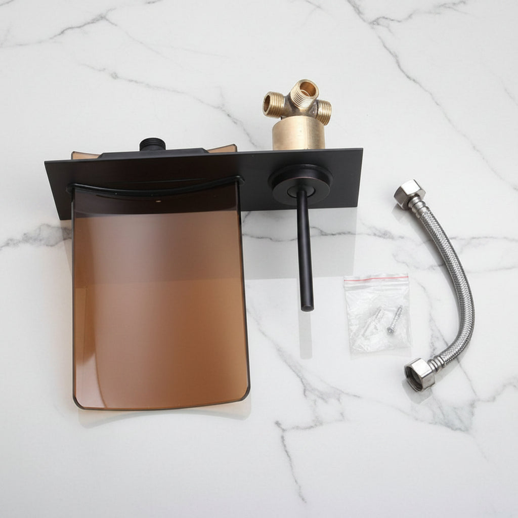 Eingebauter Wasserfallhahn mit Glasöffnung, Ölbronze