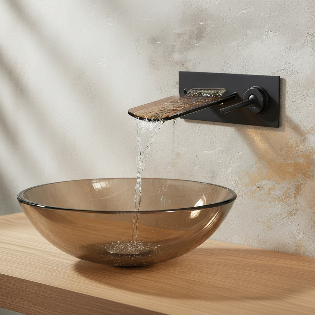 Eingebauter Wasserfallhahn mit Glasöffnung, Ölbronze