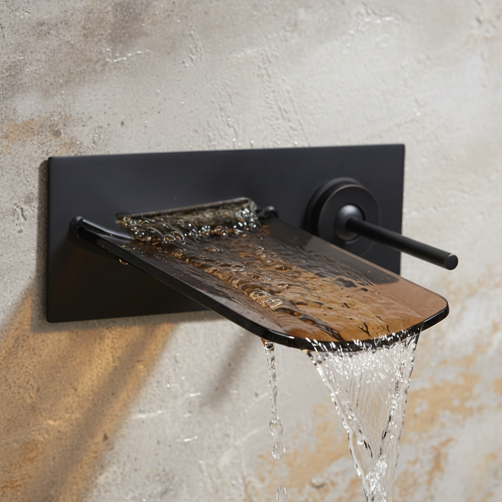 Eingebauter Wasserfallhahn mit Glasöffnung, Ölbronze