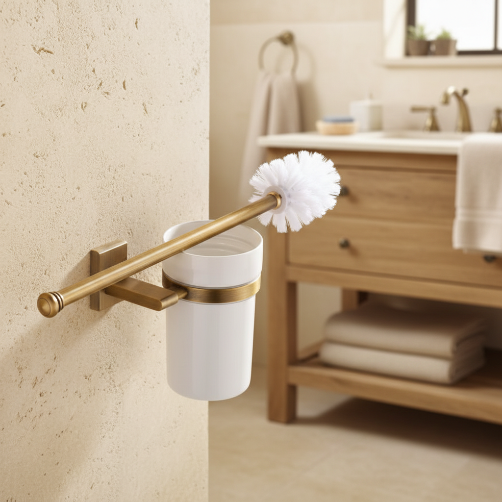 Badique landelijke bronskleurige toiletborstel met wit keramiek