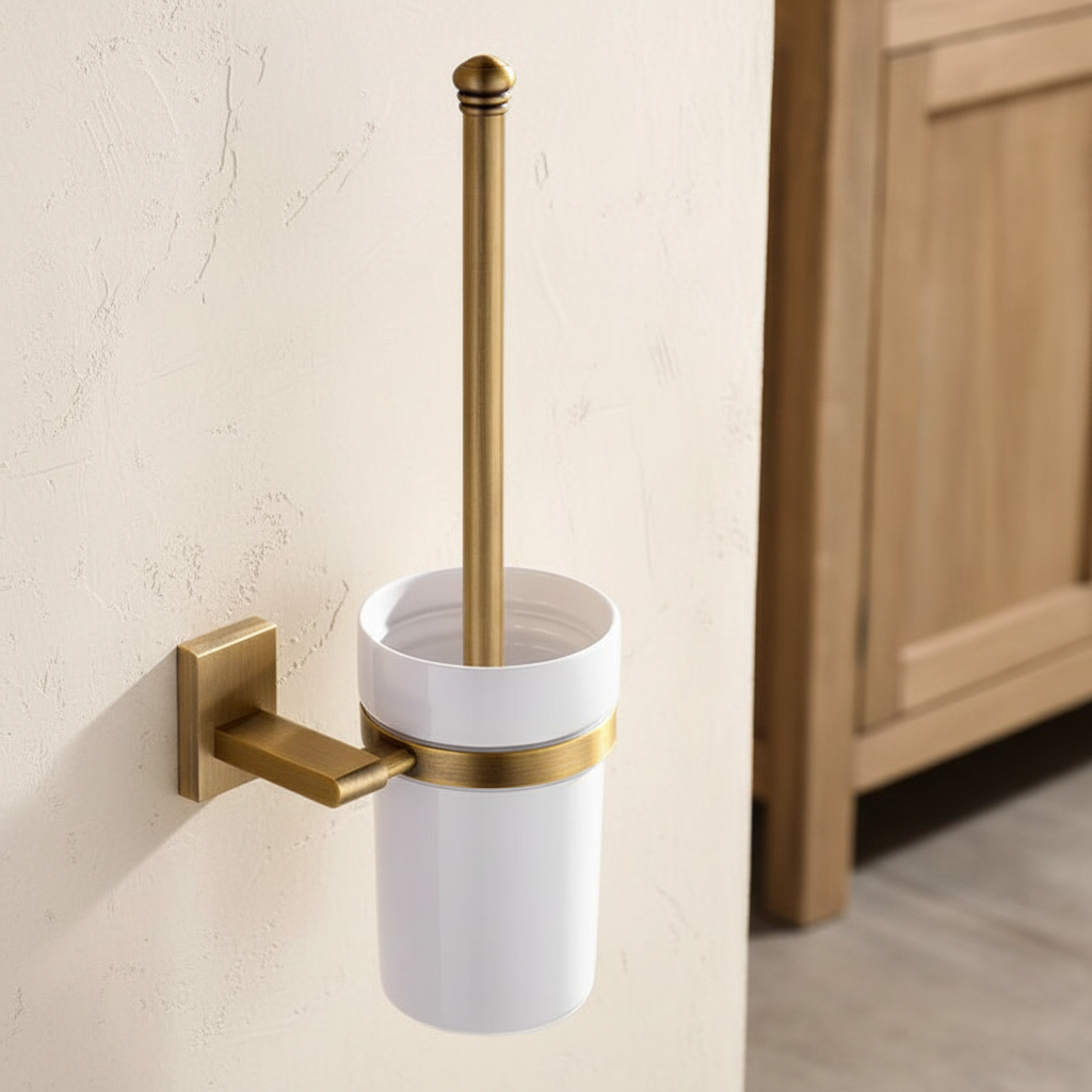 Badique landelijke bronskleurige toiletborstel met wit keramiek