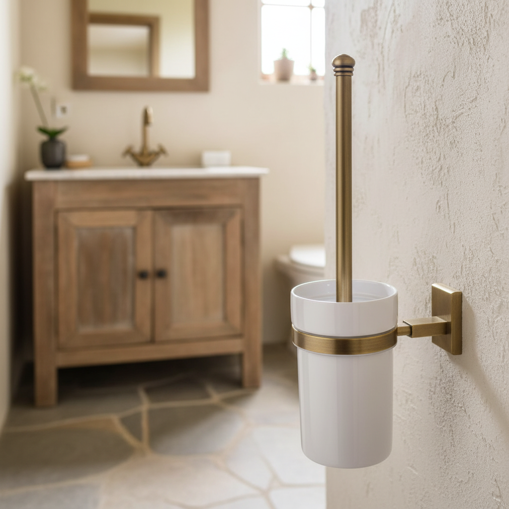 Badique landelijke bronskleurige toiletborstel met wit keramiek