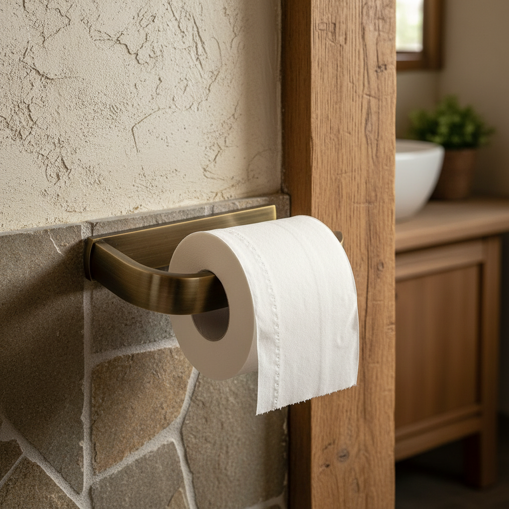 bronze-colored toilet roll holder