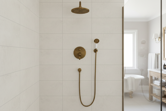 Landhaus-Einbaubrauseset mit Deckenarm – Nostalgic Bronze