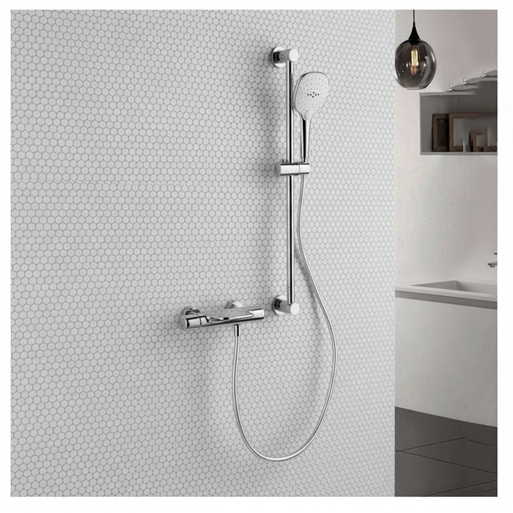 Chroom thermostatische badkraan met handdouche en glijstang