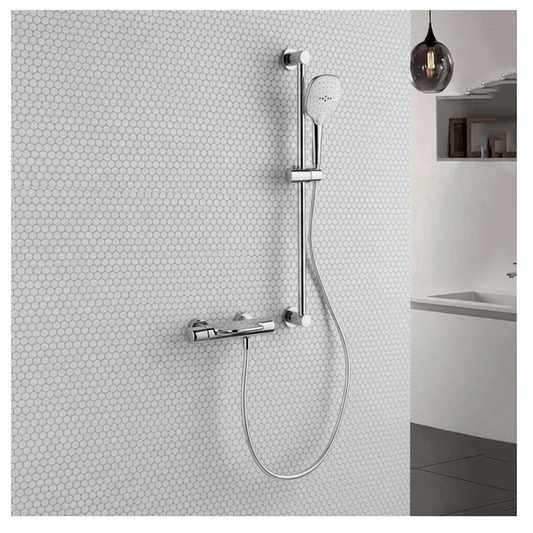 Chroom thermostatische badkraan met handdouche en glijstang