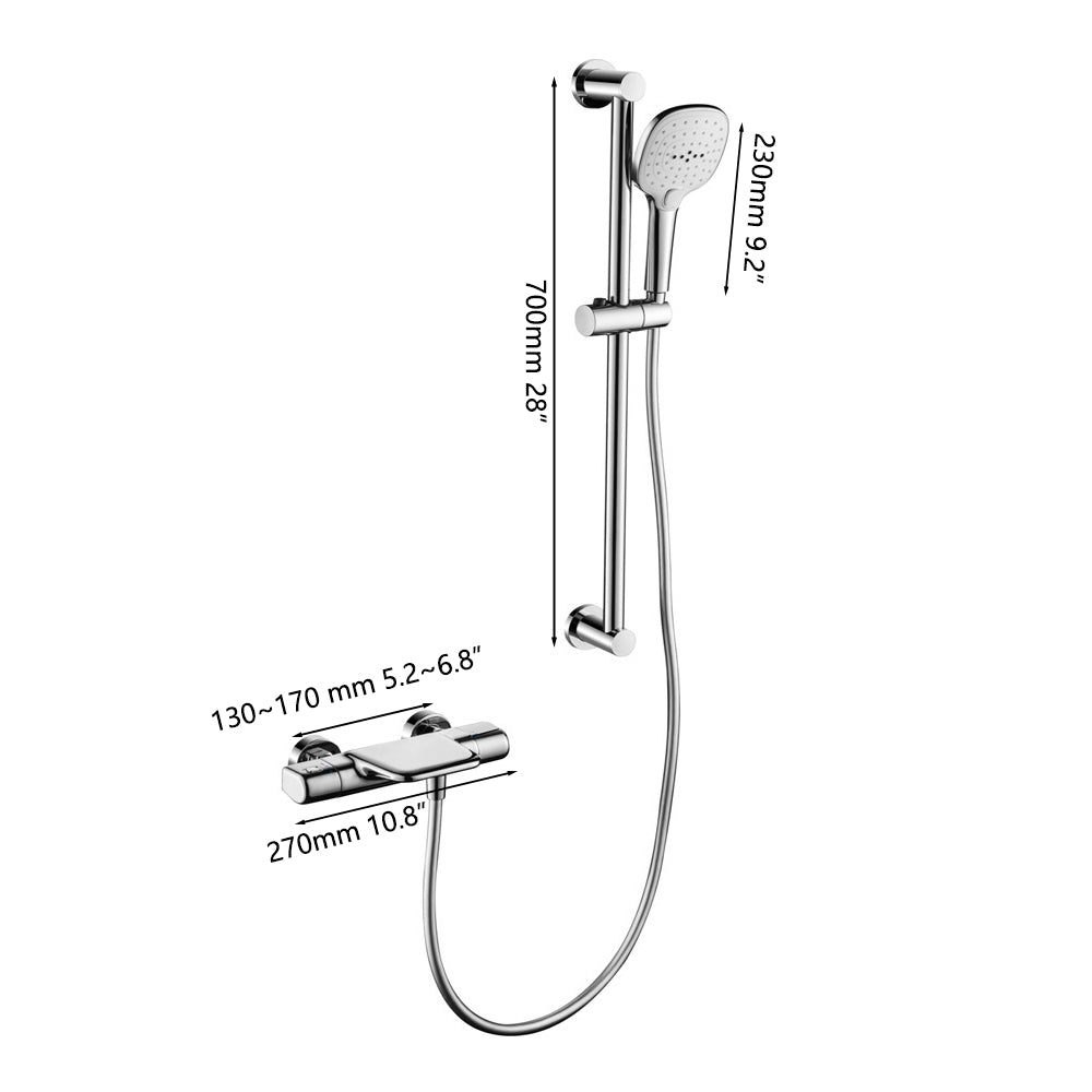 Chroom thermostatische badkraan met handdouche en glijstang