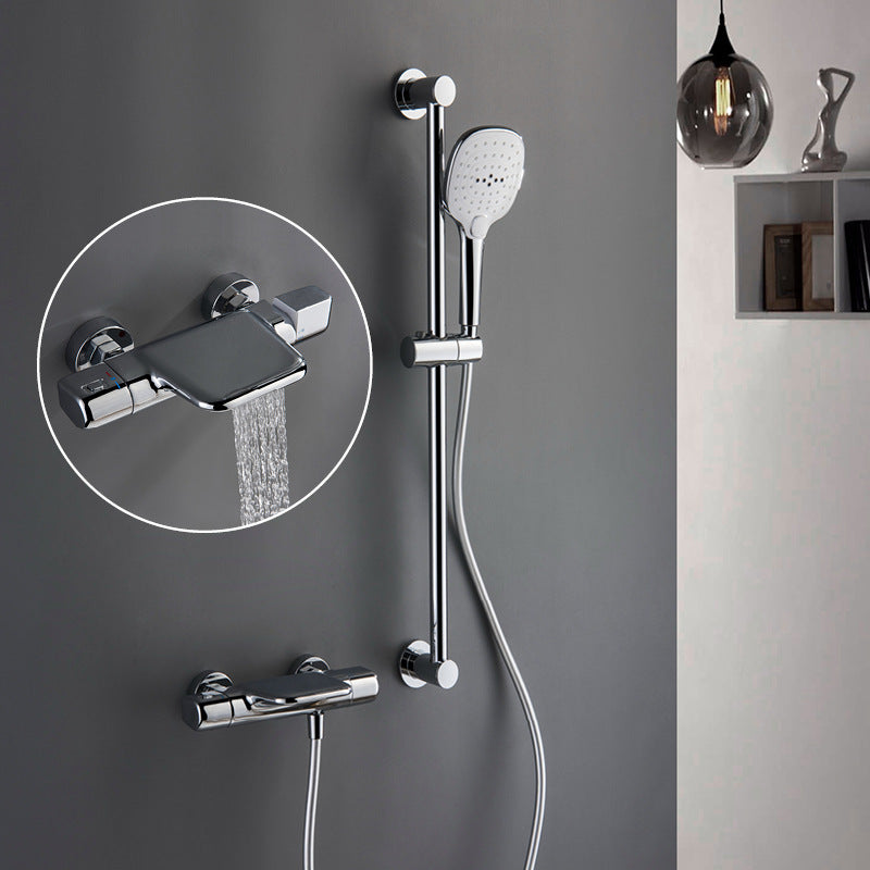 Chroom thermostatische badkraan met handdouche en glijstang