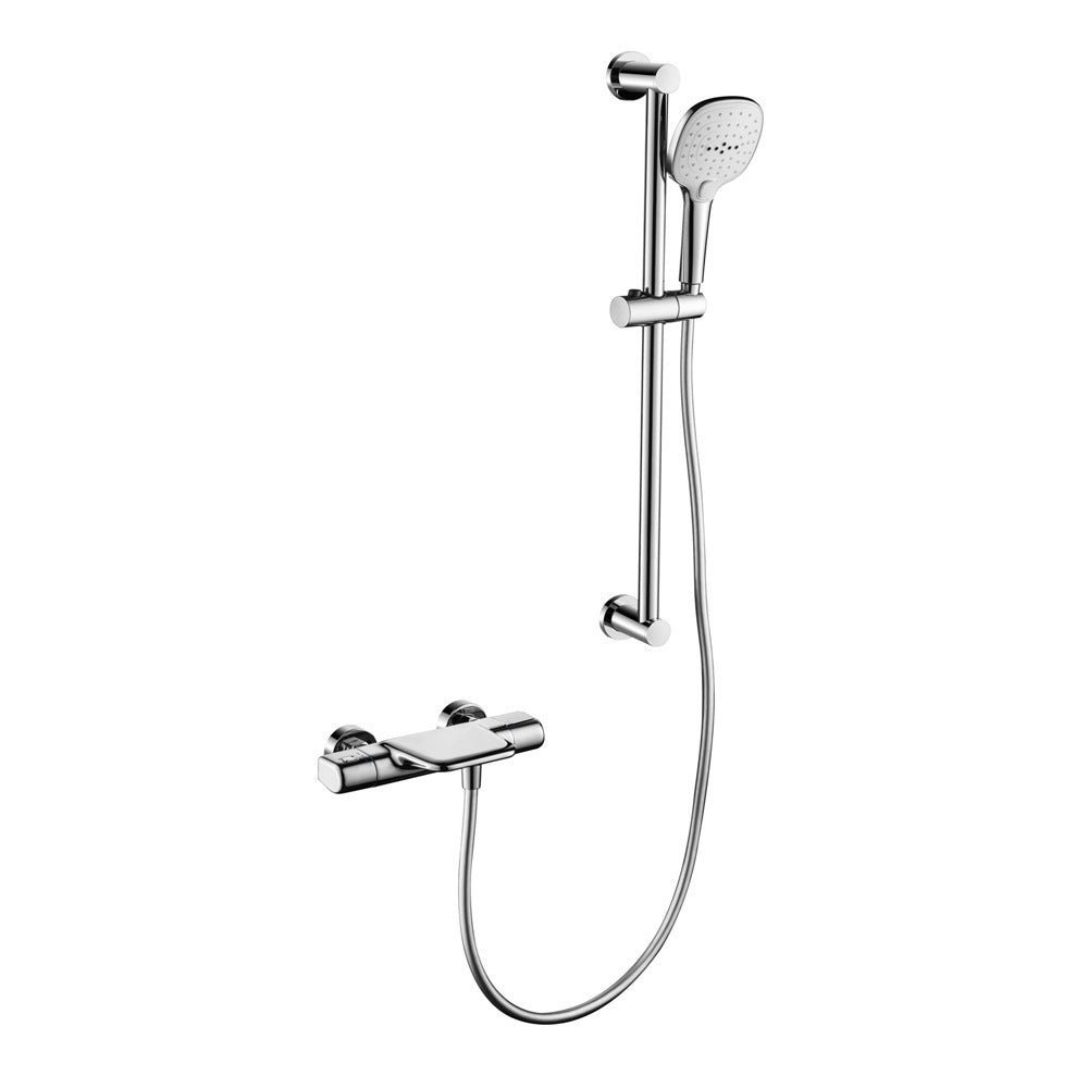 Chroom thermostatische badkraan met handdouche en glijstang