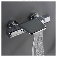 Chroom thermostatische badkraan met handdouche en glijstang