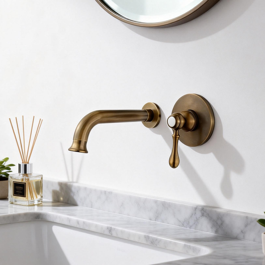 Inbouw wastafelkraan bronskleur met wanduitloop 20 cm