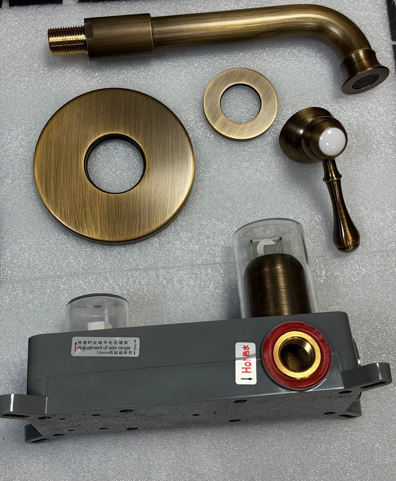 Inbouw wastafelkraan bronskleur met wanduitloop 20 cm