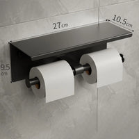 Gun metal dubbele wc-rolhouder met plankje
