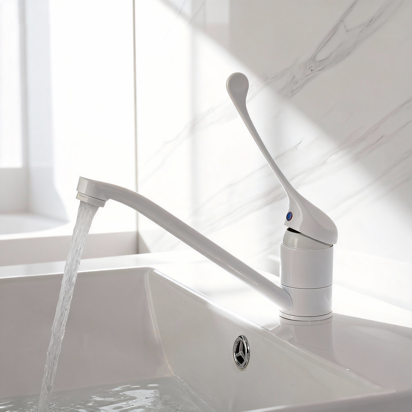 Medische elleboogbediende wastafelkraan – Wit