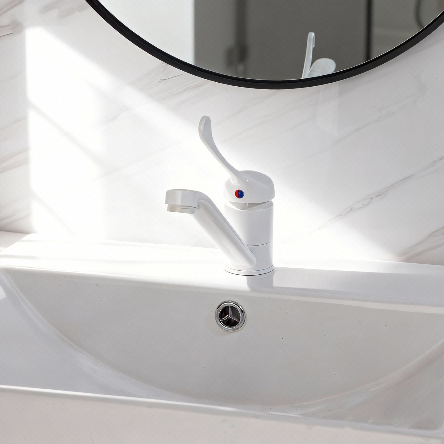 Medische elleboogbediende wastafelkraan – Wit