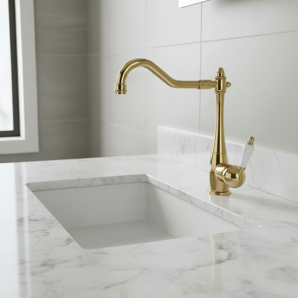 Nostalgische Waschtischarmatur mit Antik-Gold-Finish