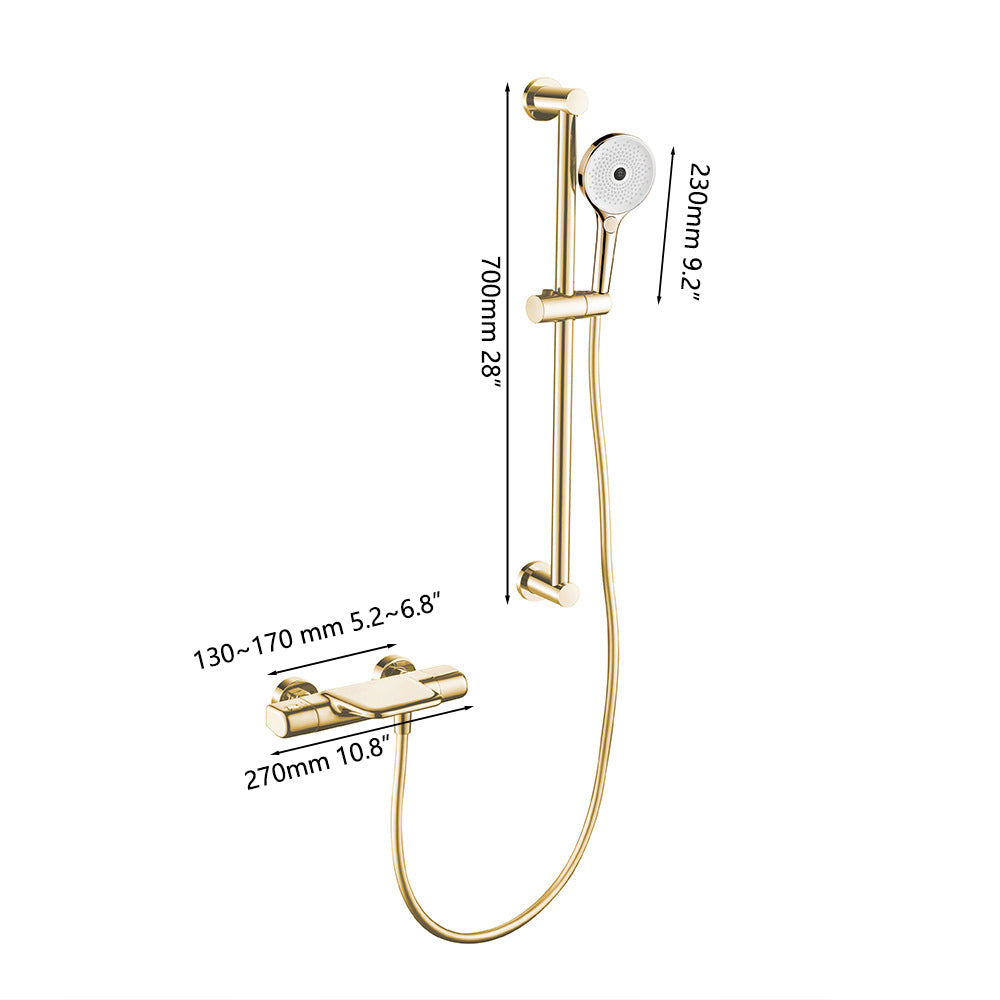Thermostatische badkraan met glijstang – geborsteld goud