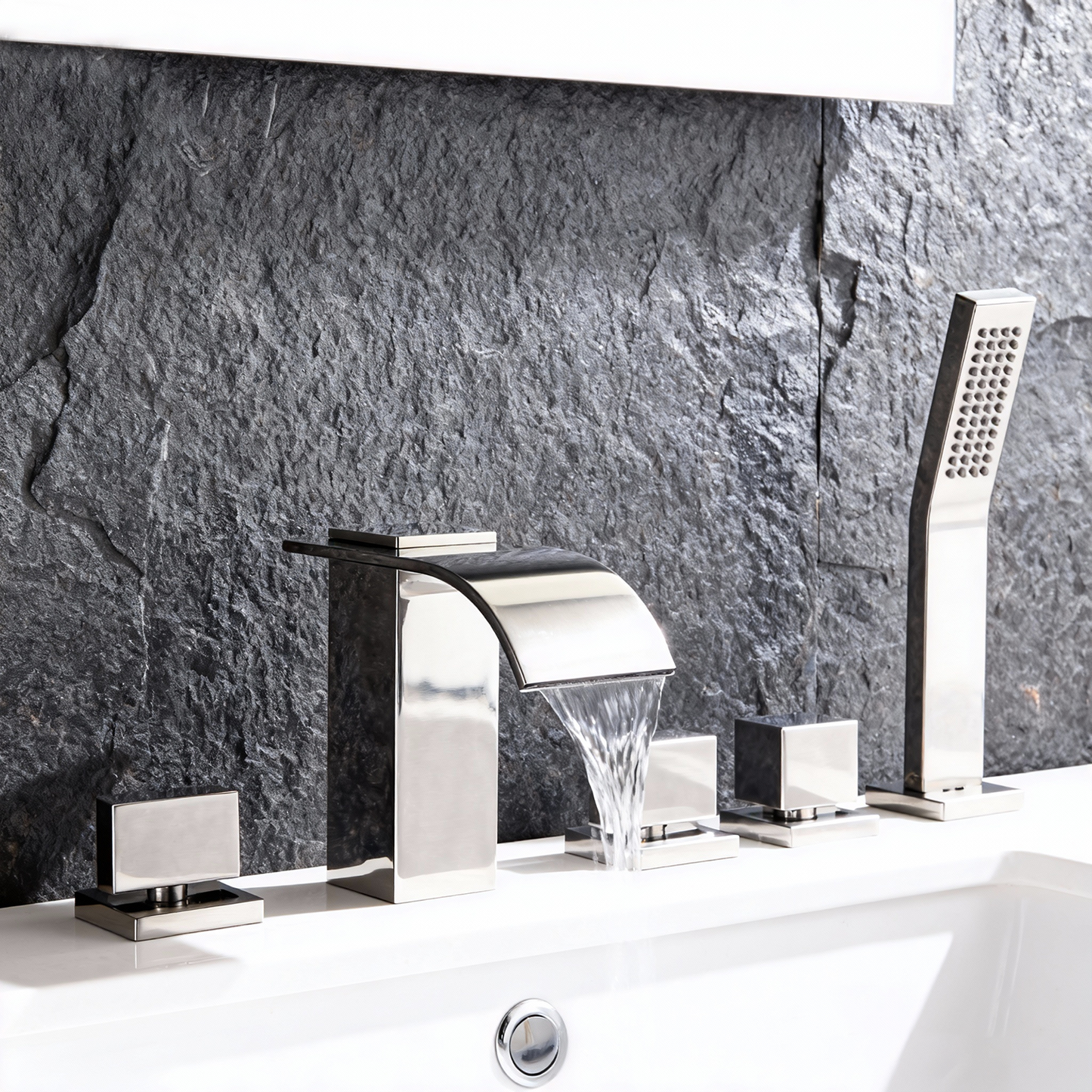 5-delige waterval badkraan – geborsteld nikkel