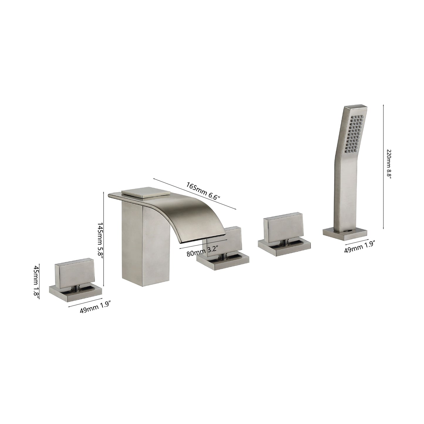 5-delige waterval badkraan – geborsteld nikkel