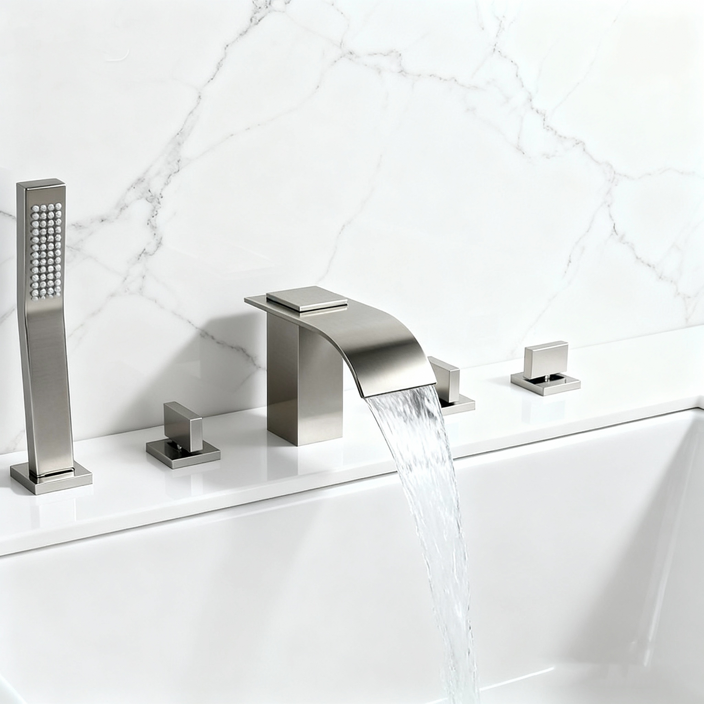 5-delige waterval badkraan – geborsteld nikkel