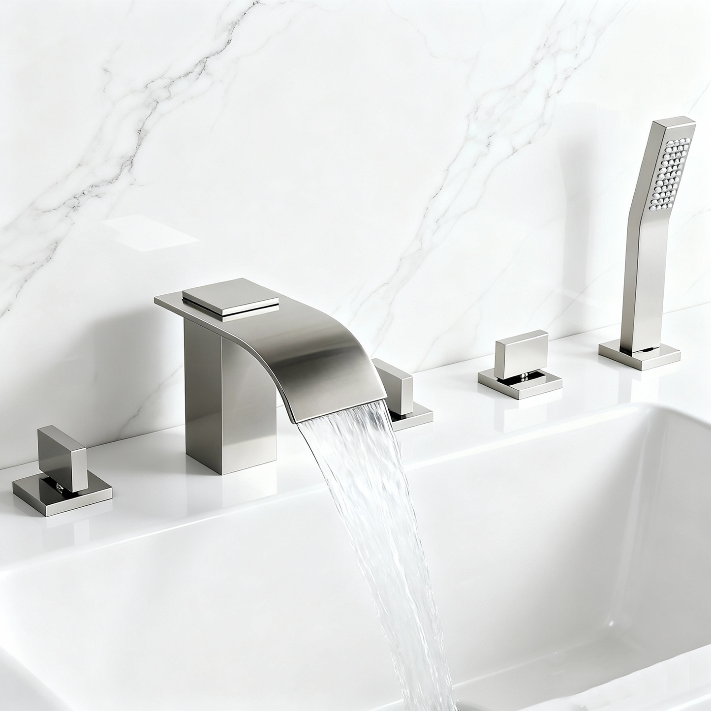 5-delige waterval badkraan – geborsteld nikkel
