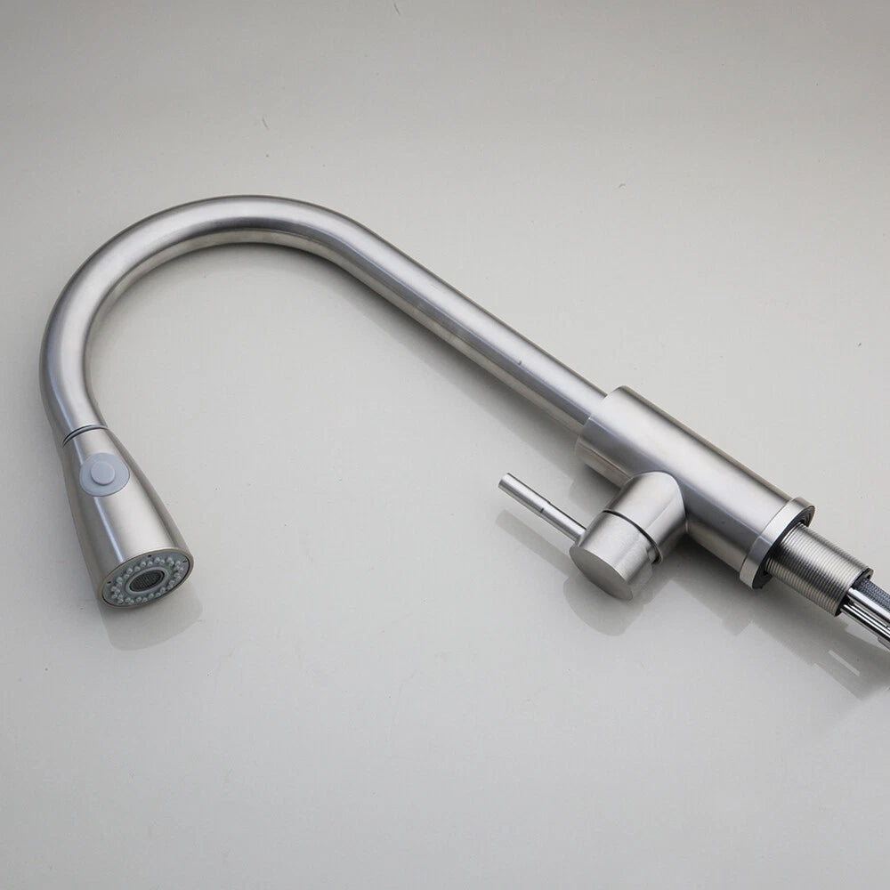 Geborsteld nikkel keukenkraan met uittrekbare sproeikop