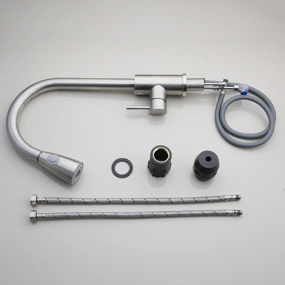 Geborsteld nikkel keukenkraan met uittrekbare sproeikop