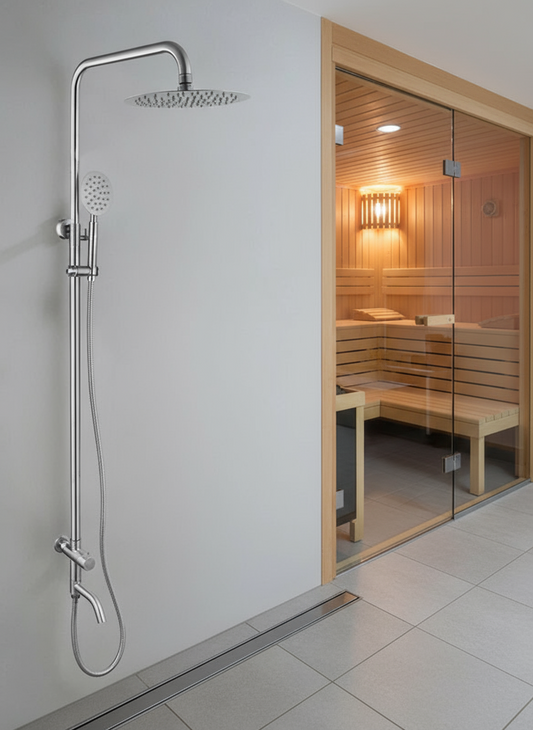 Minimalistische opbouw doucheset 3-weg – geborsteld nikkel