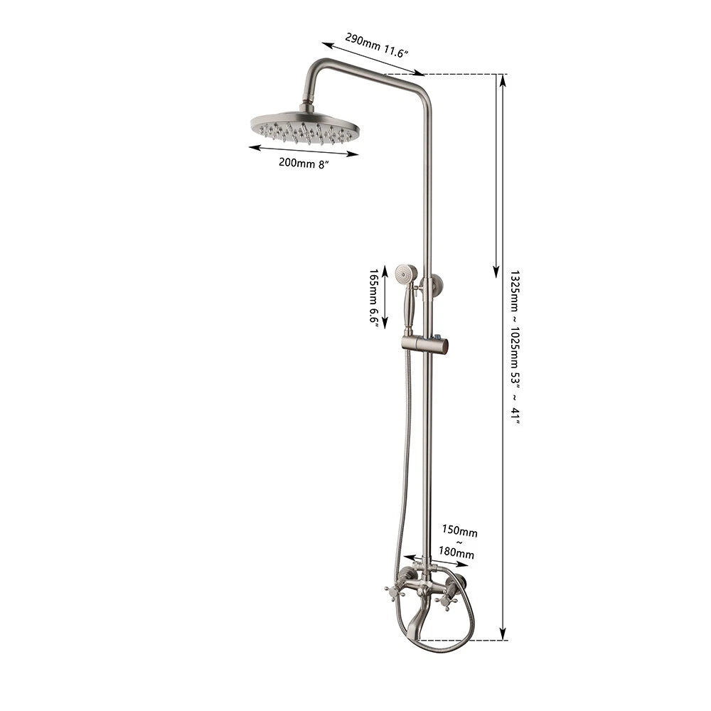 Opbouw regendouche met draaibare baduitloop – geborsteld nikkel