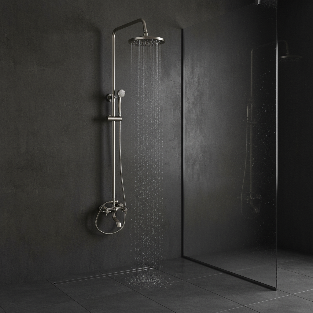 Opbouw regendouche met draaibare baduitloop – geborsteld nikkel