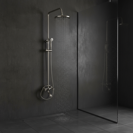 Opbouw regendouche met draaibare baduitloop – geborsteld nikkel